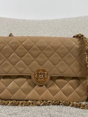 Authentic Pre-Owned Chanel Beige Lambskin Vintage CC Flap Bag